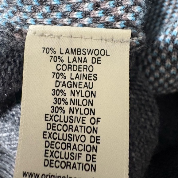 Original Penguin Charcoal Turquoise V Neck Lambswool Sweater, Geometric, Office. - Picture 7 of 11